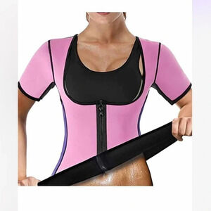 Hebezn Sauna T Shirts Sweat Suit  Body Shaper Workout Pink Purple Size 3XL